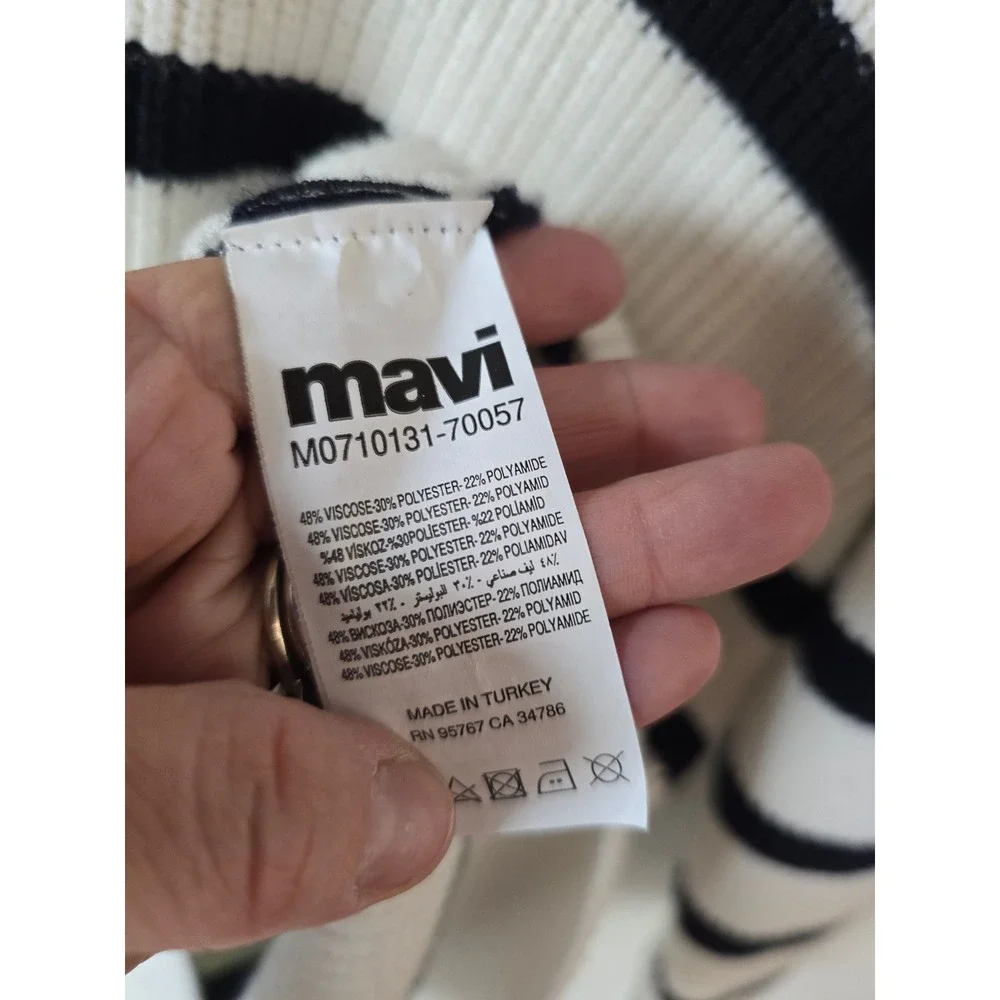 Mavi Mens White Navy Blue Striped Ribbed Quarter Zip Sweater Size M